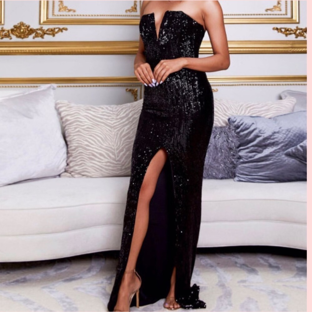 Abys by Abby Strapless Sequin Gown